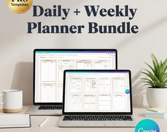 Plantillas editables de planificador diario y semanal: Paquete de productividad de Canva (descarga digital, PDF/Word, tamaño Carta/A4)