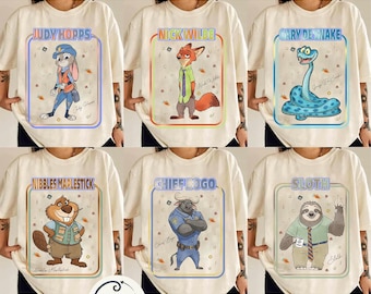 Personalized Disney Zootopia 2 Movie Characters Shirt, Nick Wilde Judy Hopps Matching Tee, WDW Disneyland Holiday Family Trip Gifts