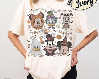 Camiseta Comfort Color® Coquette Bows Disney para cumpleaños de Halloween, camiseta a juego para la familia de Mickey y sus amigos de Disney para Halloween, regalo de cumpleaños.