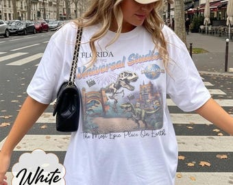 Vintage Jurassic Park Comfort Farben Shirt, Universal Studios T-Shirt, Dinosaurier Grafik T-Shirt, Florida Familien Reise Outfit, Freizeitpark Urlaub T-Shirt