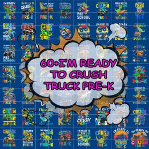 I’m Ready To Crush PNG Bundle, Pre-k Kindergarten 1st/2nd 3rd Grade, Back To School Png, Checkered Dinosaur Boy School,Camo School Truck PNG