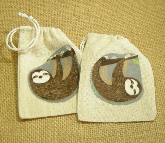 4 x 3 Inches with Drawstring Closure Whimsical Sloth Gift Bags 4 Sweet Mother and Baby Sloths Muslin Party Favor Bags
