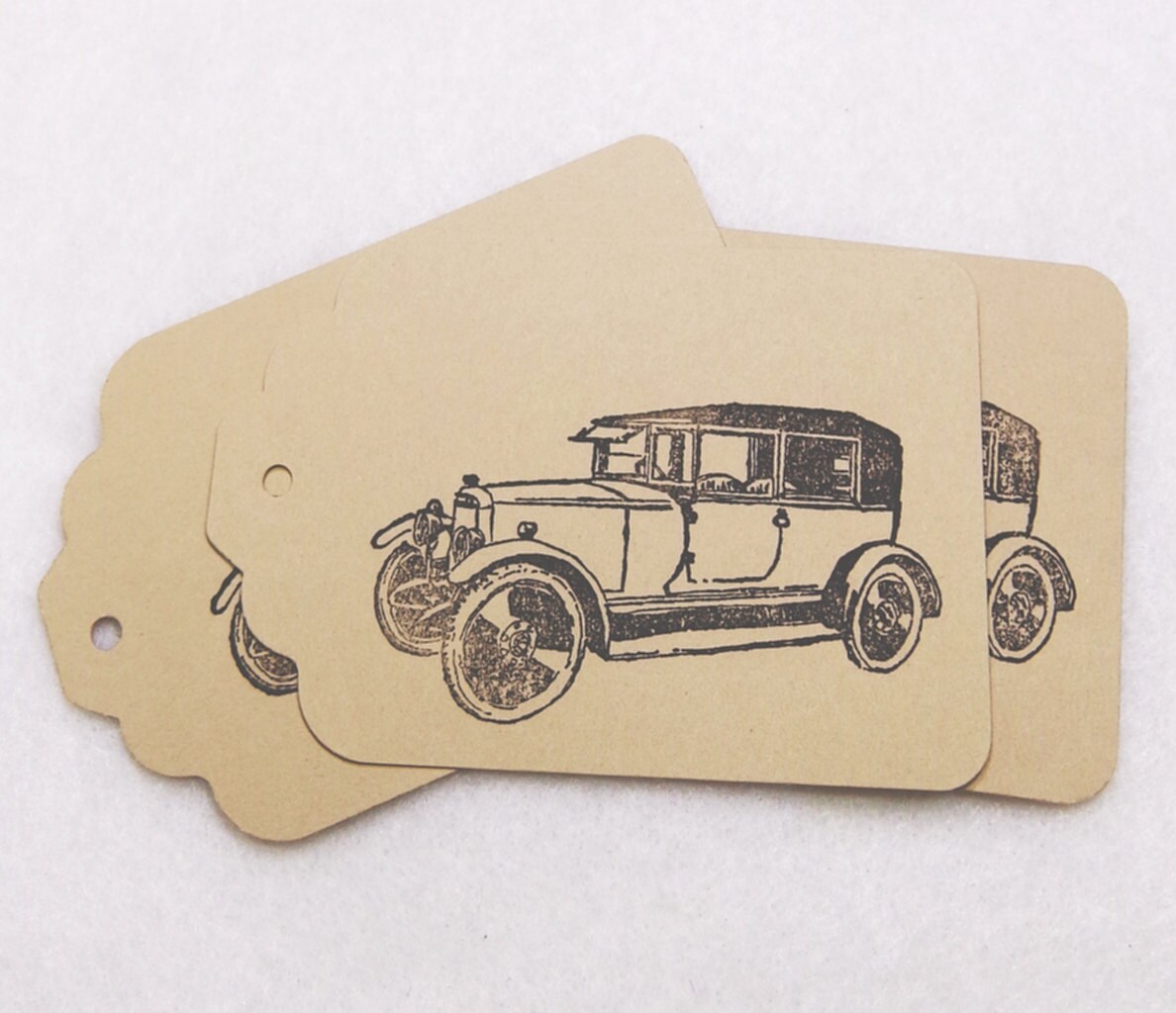 Antique Cars On Tan Card Stock Gift Tags 8 Brown Vintage Car | Etsy
