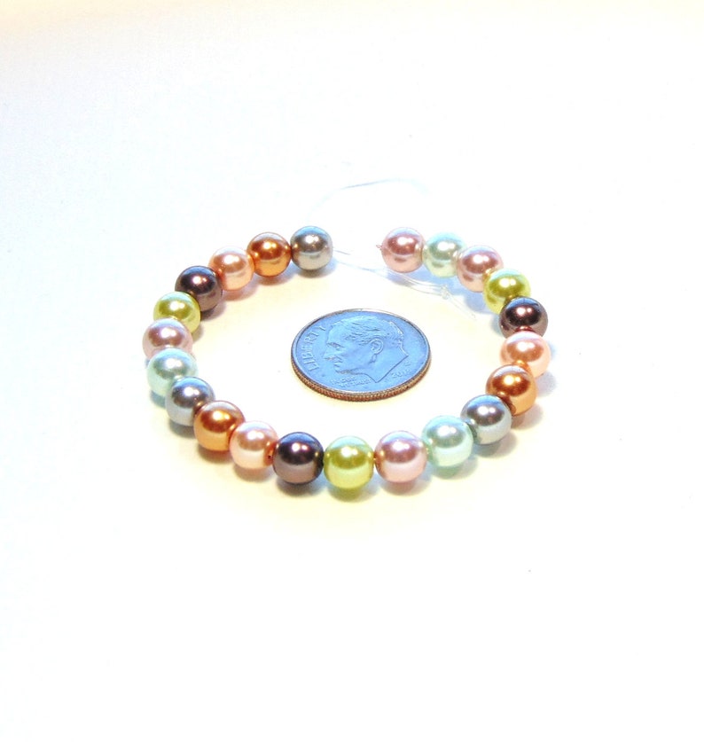 Pale Green and Bronze and Gray Grey 22 Multi Color Glass Pearls Round 6mm in Soft Shades of Purple Pink Mint Green Gold