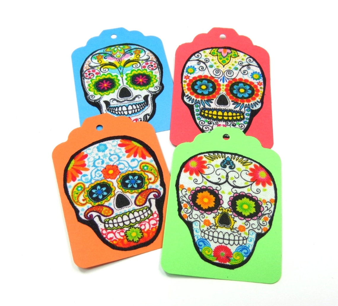 8 Sugar Skull Gift Tags in Super Bright Colors Day of the Etsy UK