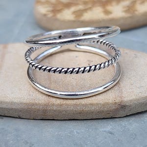 Sterling Silver Braided Open Ring: Adjustable Minimalist Design