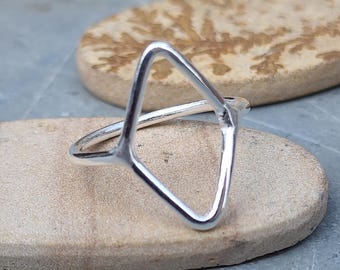 Geometric Diamond Shape Ring | Minimalist Sterling Silver Open Ring | Dainty Handmade Jewelry | Modern Stacking Ring | 925 Silver Ring