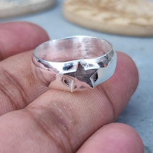 Sterling Silver Star Signet Ring | Chunky Band Ring | Celestial Statement Jewelry | Handmade Bold Ring for Men & Women