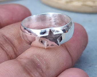 Sterling Silver Star Signet Ring | Chunky Band Ring | Celestial Statement Jewelry | Handmade Bold Ring for Men & Women