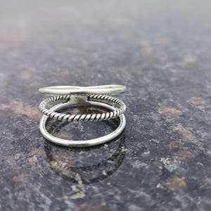 Sterling Silver Twisted Open Band Ring: Handmade Adjustable Statement Jewelry