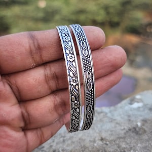 Floral Sterling Silber Armreif Set: Oxidierte Vintage Boho Armbänder