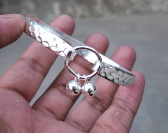 Handmade Hammered Silver Bangle | Ethnic Bell Bracelet | Oxidized Tribal Cuff | Unisex Traditional Kada Jewelry