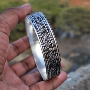 Handmade Oxidized Floral Silver Bangle | Antique Boho Bracelet | Ethnic Tribal Jewelry for Women | Vintage Look Cuff