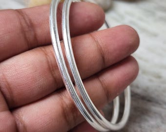 Thick Silver Bangles Set | 2 Piece 925 Sterling Silver Bangles | Handmade Silver Bangle Set | Chunky Silver Bracelet | Artisan Jewelry