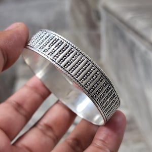 Oxidized Sterling Silver Bangle | Vintage Tribal Cuff Bracelet | Handmade Ethnic Jewelry | Unisex Adjustable Bangle  |Wide Silver Bangle