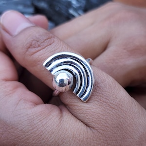 Sterling Silver Crescent Moon Ring: Handmade Boho Celestial Jewelry