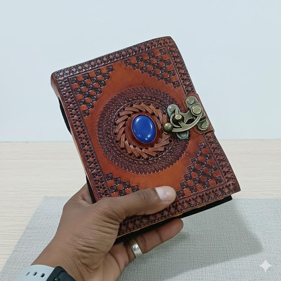 Handmade Leather Journal With Blue Stone – Embossed Vintage Diary - Etsy