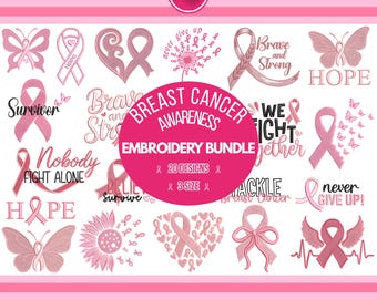 Brustkrebs Bewusstsein Stickdateien: Sorority Club Pink Ribbon, Support Zitat, PES DST Dateien