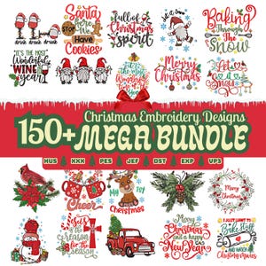 Christmas Embroidery Design Bundle, 150+ Holiday Patterns, Digital Download, Festive & Elegant Xmas DIY Crafts