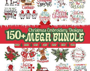 Christmas Embroidery Design Bundle, 150+ Holiday Patterns, Digital Download, Festive & Elegant Xmas DIY Crafts