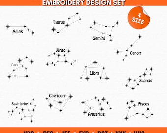 Zodiac Constellation Embroidery Designs – 12 Star Astrology Sign Machine Embroidery Files