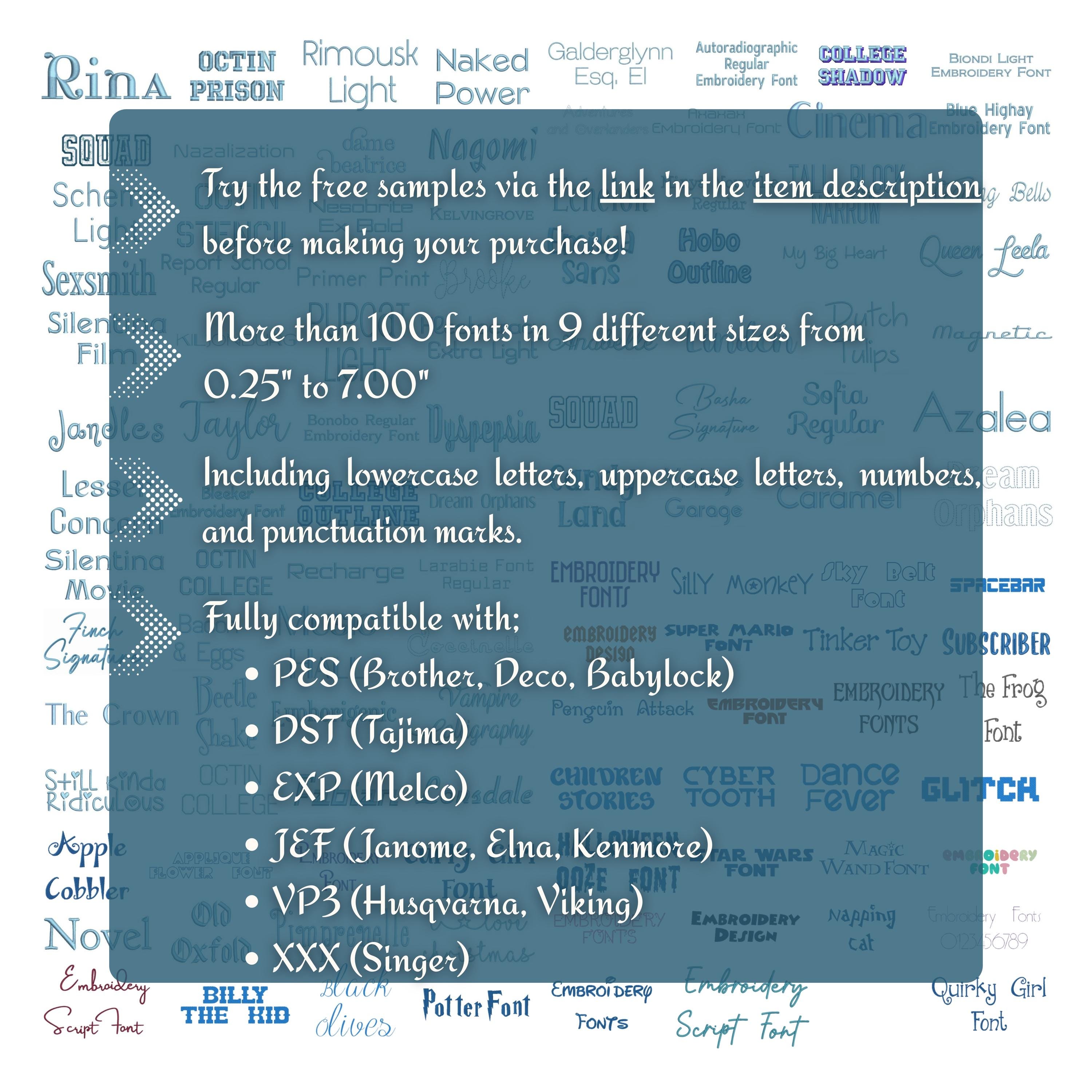 Machine Embroidery Font Bundle 100+ Script Fonts, Instant Download PES ...