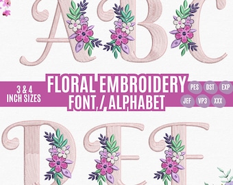 Floral Alphabet Embroidery Font A–Z, Flower Letter Monogram Designs, Machine Embroidery Files PES DST