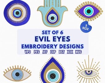 Classic Evil Eye Embroidery Design Bundle - Schutzamulett & Glücksbringer Muster | Sofort Download