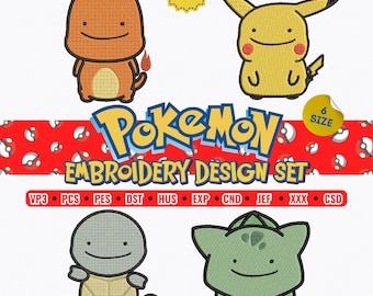 アニメ刺繍ポケモンデザイン、日本のかわいいマンガスタイルのディットフェイスピカチュウ、PES DSTファイル