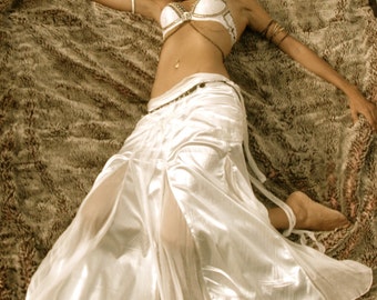 Salena long Skirt in creamy satin and silk chiffon