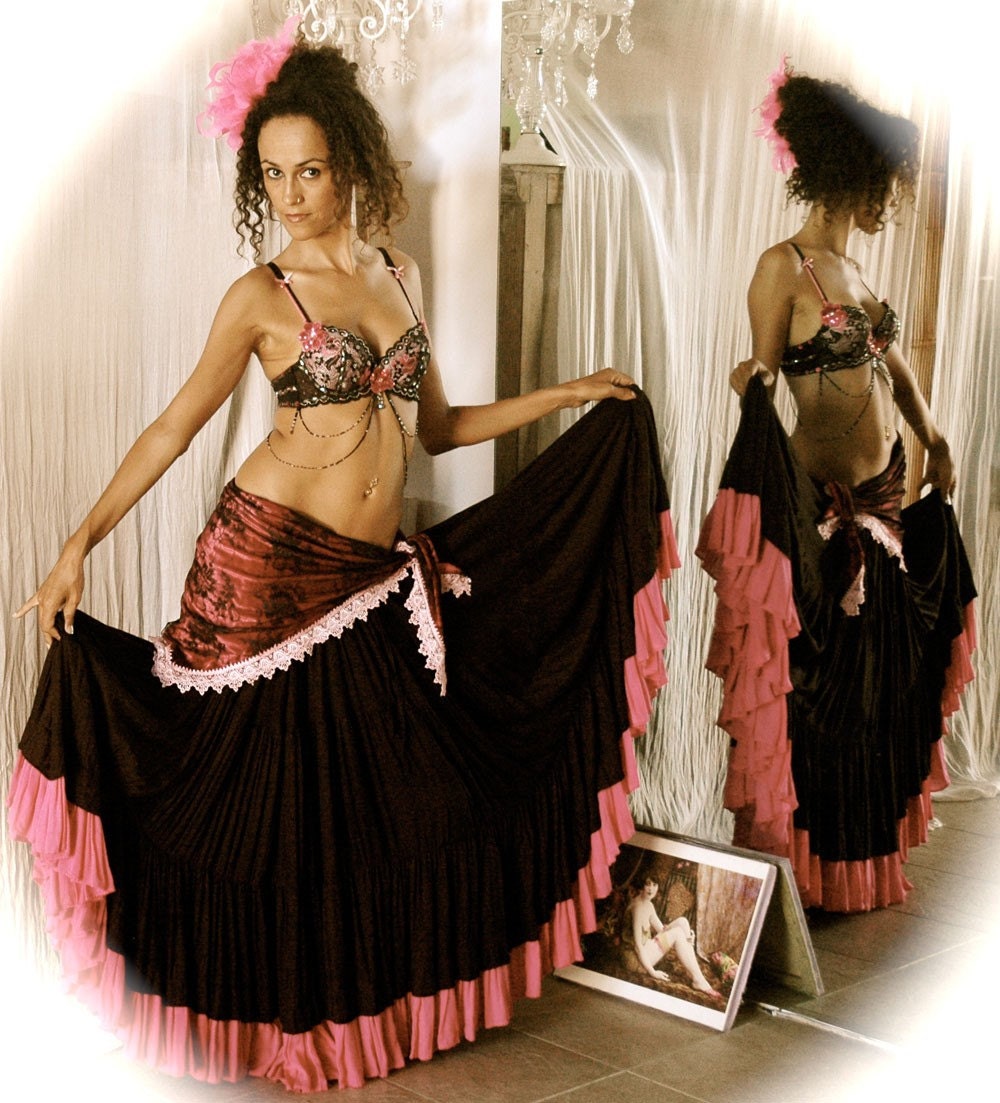 Belly Dance Costume Set ISABELLA Black and Hot Pink