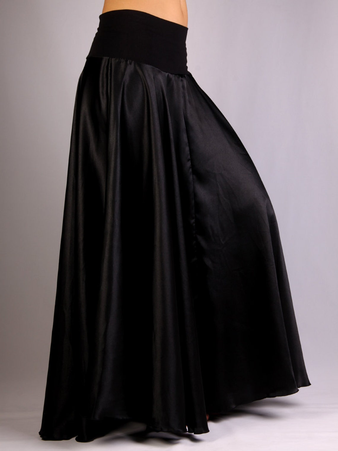 Claire Long Skirt in Black Satin and Black Lycra - Etsy