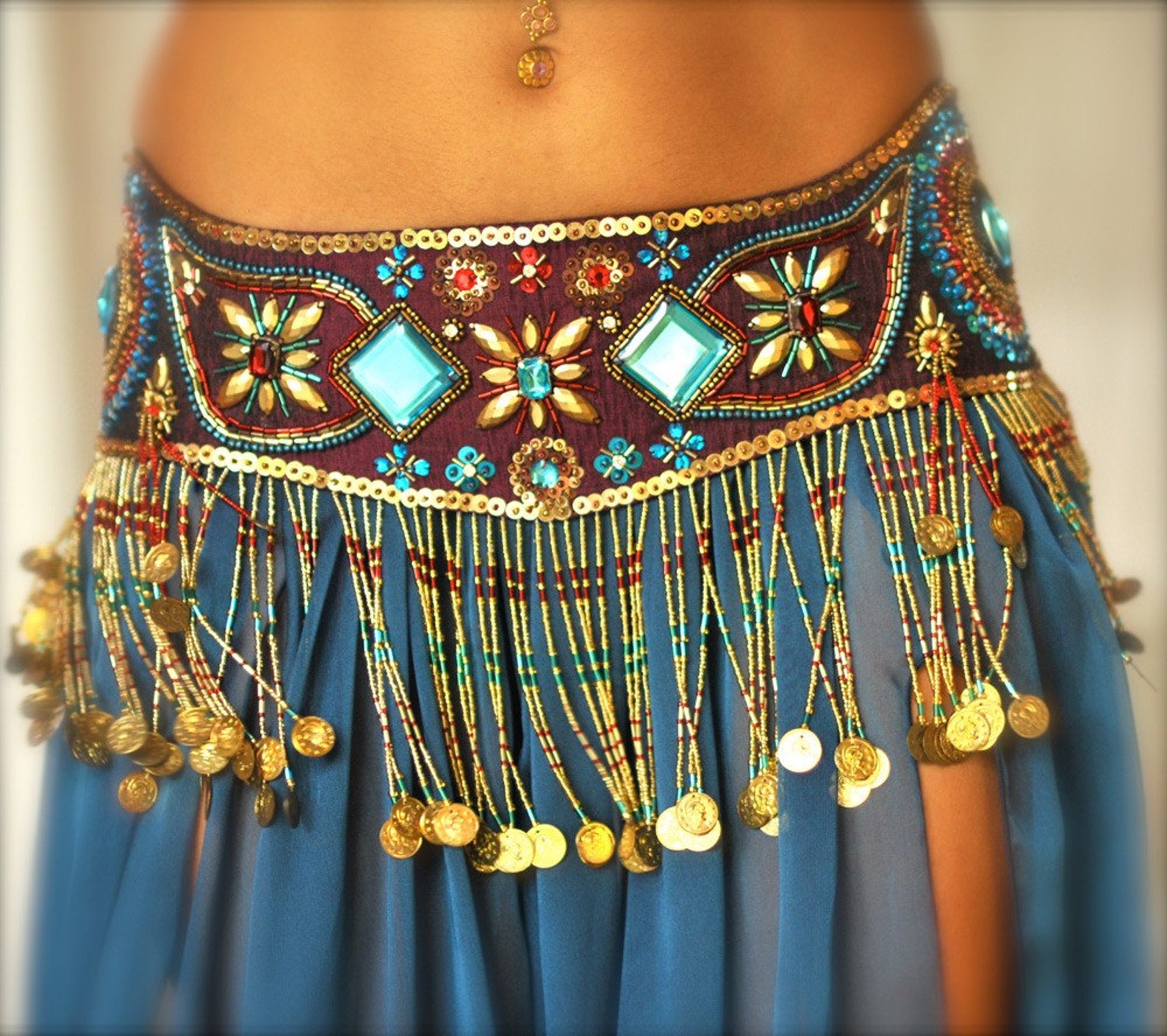 Perfectly Beautiful Belly Dance Belt Beaded Sequined in Maroon Etsy