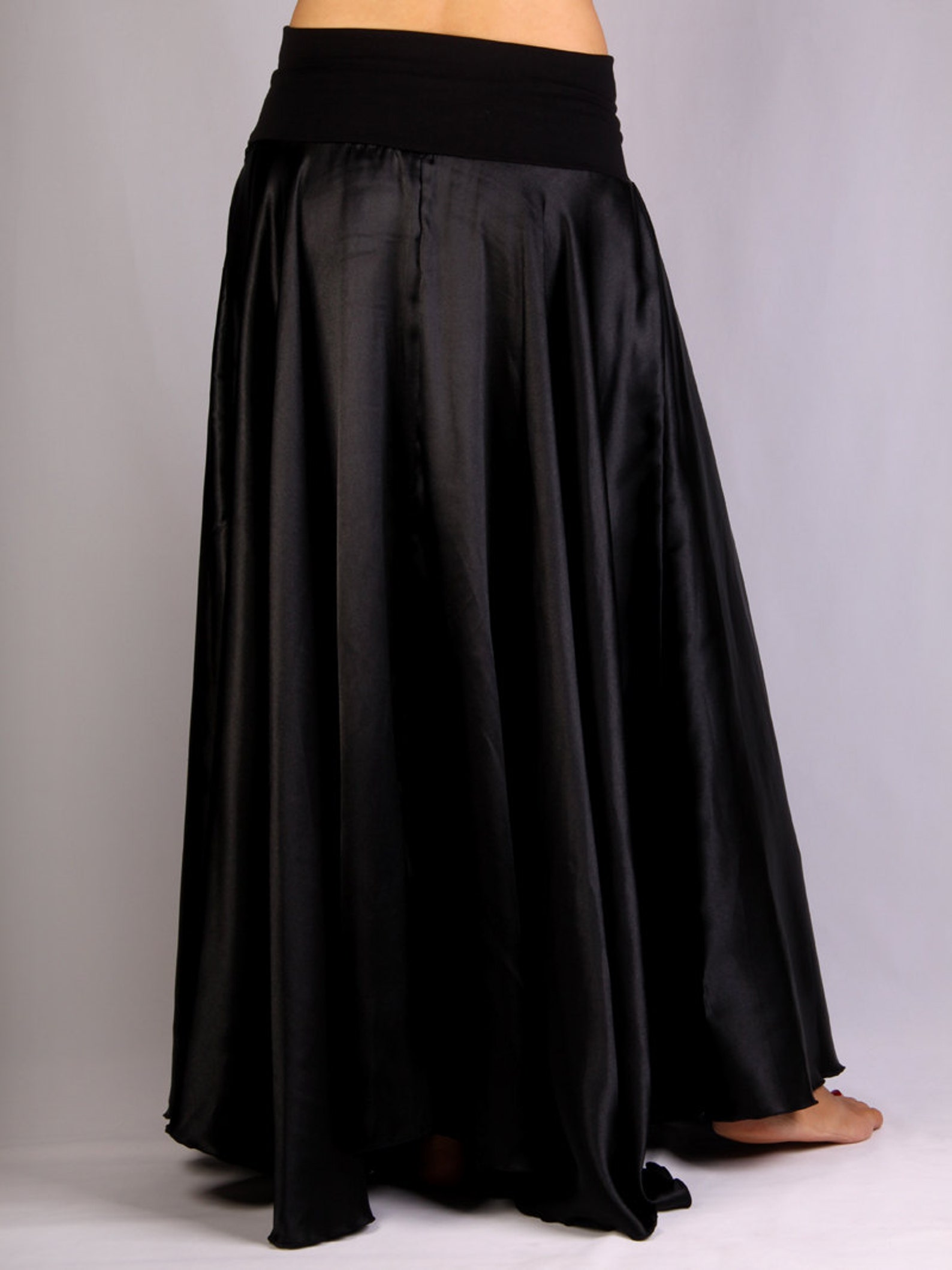 Claire Long Skirt in Black Satin and Black Lycra - Etsy