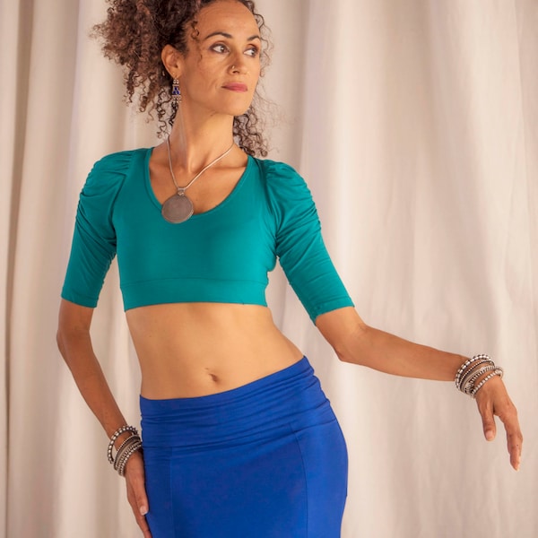 Cocopuff Choli - bellydance crop top with puff sleeves in Rayon Lycra