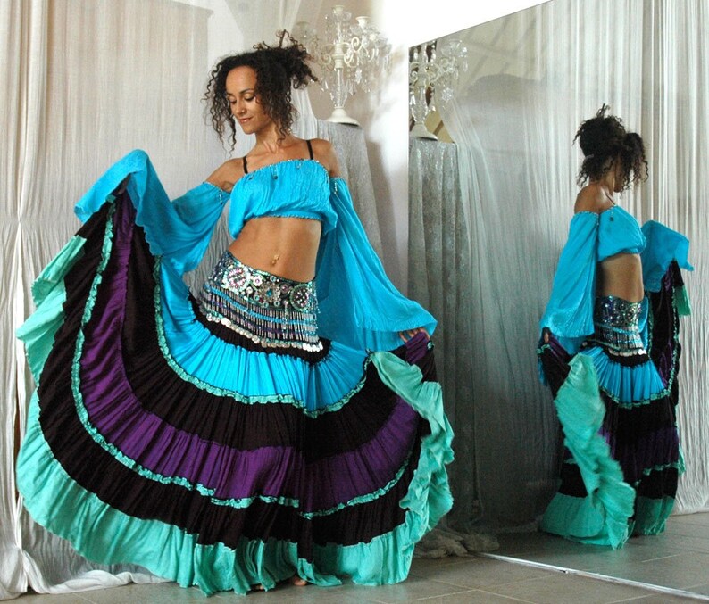 Belly Dance Costume Set TALIKA Turquoise Black Purple Aqua Gypsy Style