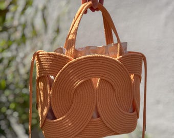Sculptural Cord Handbag, Statement Top Handle Purse for Vacation & Resort Wear, Handmade Woven Bag