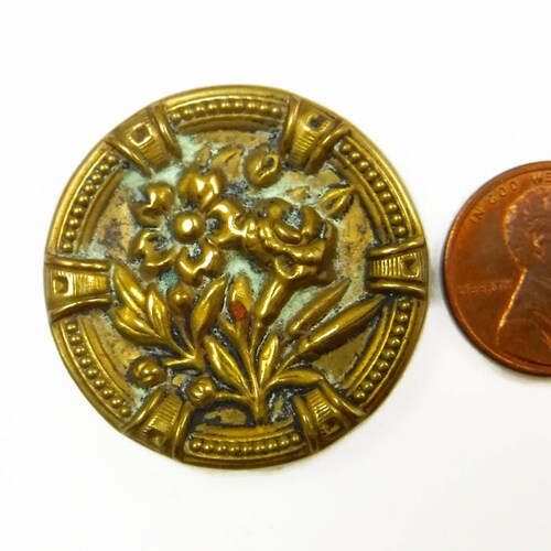 Antique Victorian Button 1 Inch Ornate Floral Brass Button - Etsy