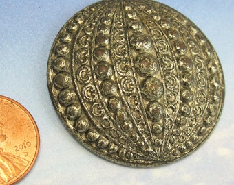 Victorian Button Antique 1 3/8 Ornate Geometric Brass Metal Button 28