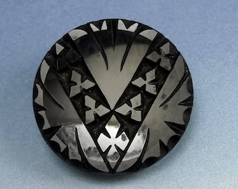 Black Antique Button Victorian Button 7/8 inch Large Glass Button 184