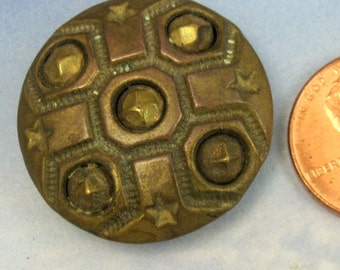 Antique Victorian Button 1 1/8 Ornate Art Deco Brass Button 241