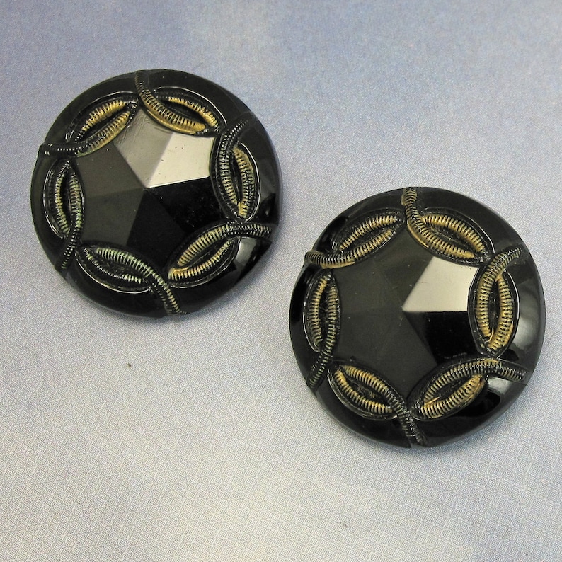 2 Antique Victorian Buttons Black Jet Glass 107 image 1