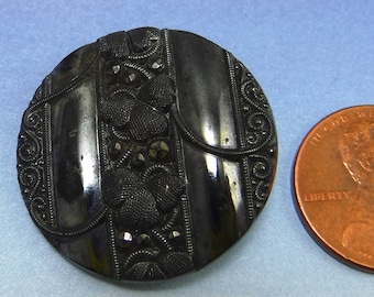 Victorian Button Black Antique Button 1 inch Large Glass Button Floral Button 36