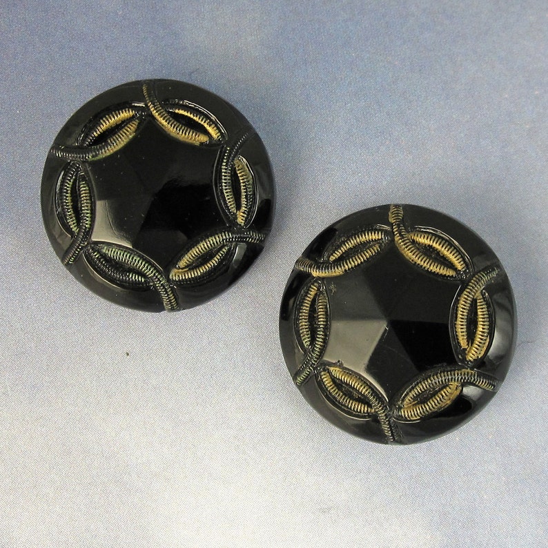 2 Antique Victorian Buttons Black Jet Glass 107 image 3