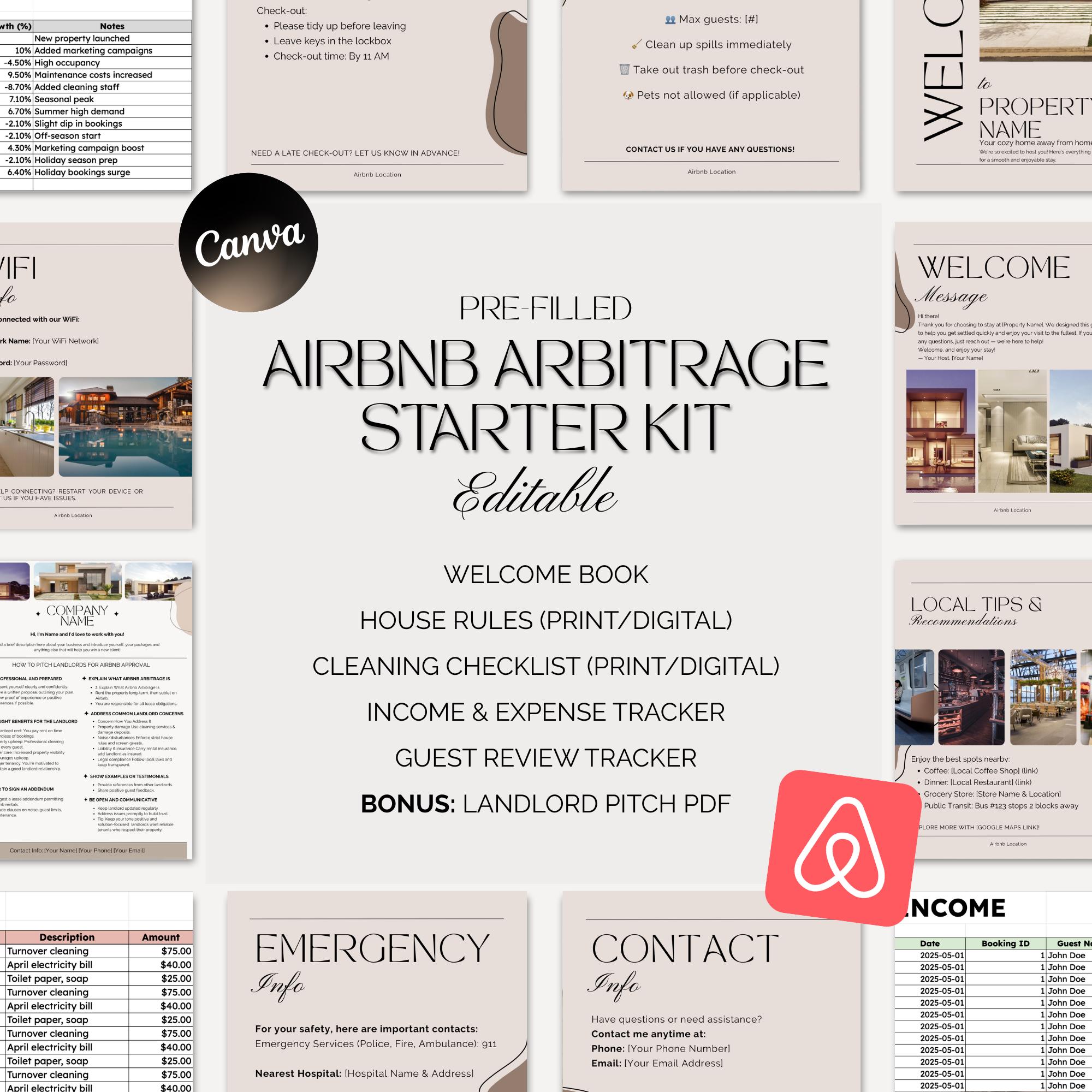 Airbnb Arbitrage Starter Kit | Pre-Filled Editable Welcome Book, Budget  Tracker & Templates for New Hosts and more! | Digital Download