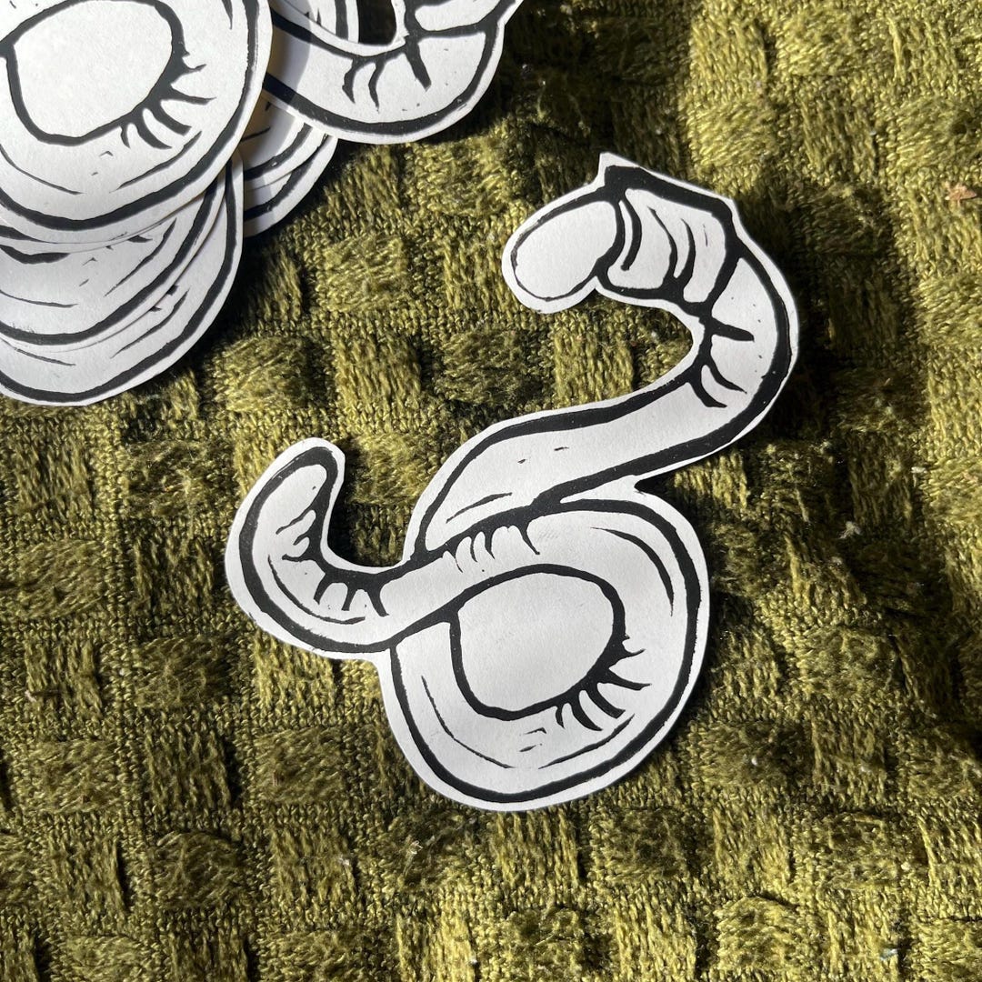Hand-printed Worm Sticker - Etsy