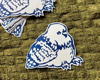 Hand-printed linocut pigeon sticker