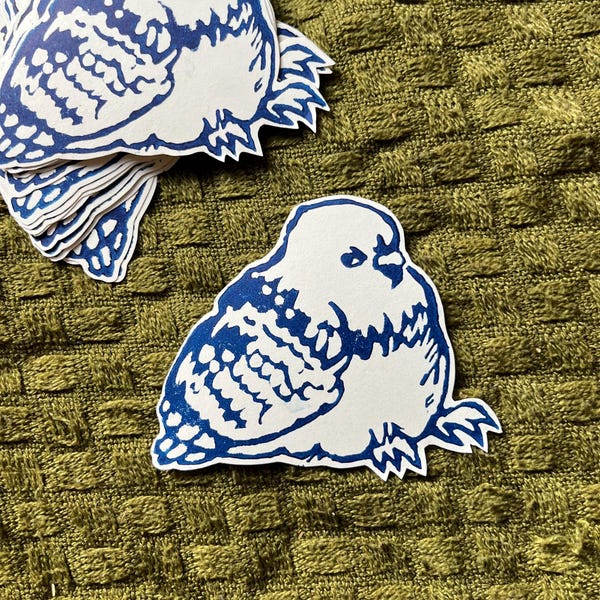Hand-printed pigeon sticker