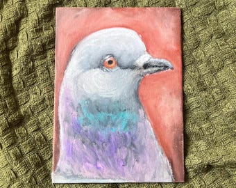 Dibujo original de paloma al pastel al óleo