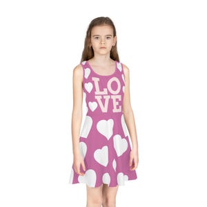 LOVE Sundress, Heart Pattern Girls&#39; Sundress, Cute Summer Dress, Valentine&#39;s Day Gift, Birthday Outfit, Playful Fashion for Kids